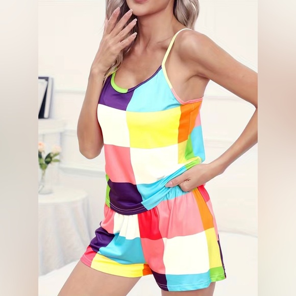 NWT Plaid Print Set Cami Top & Elastic Waistband Shorts Sleepwear - Picture 3 of 5